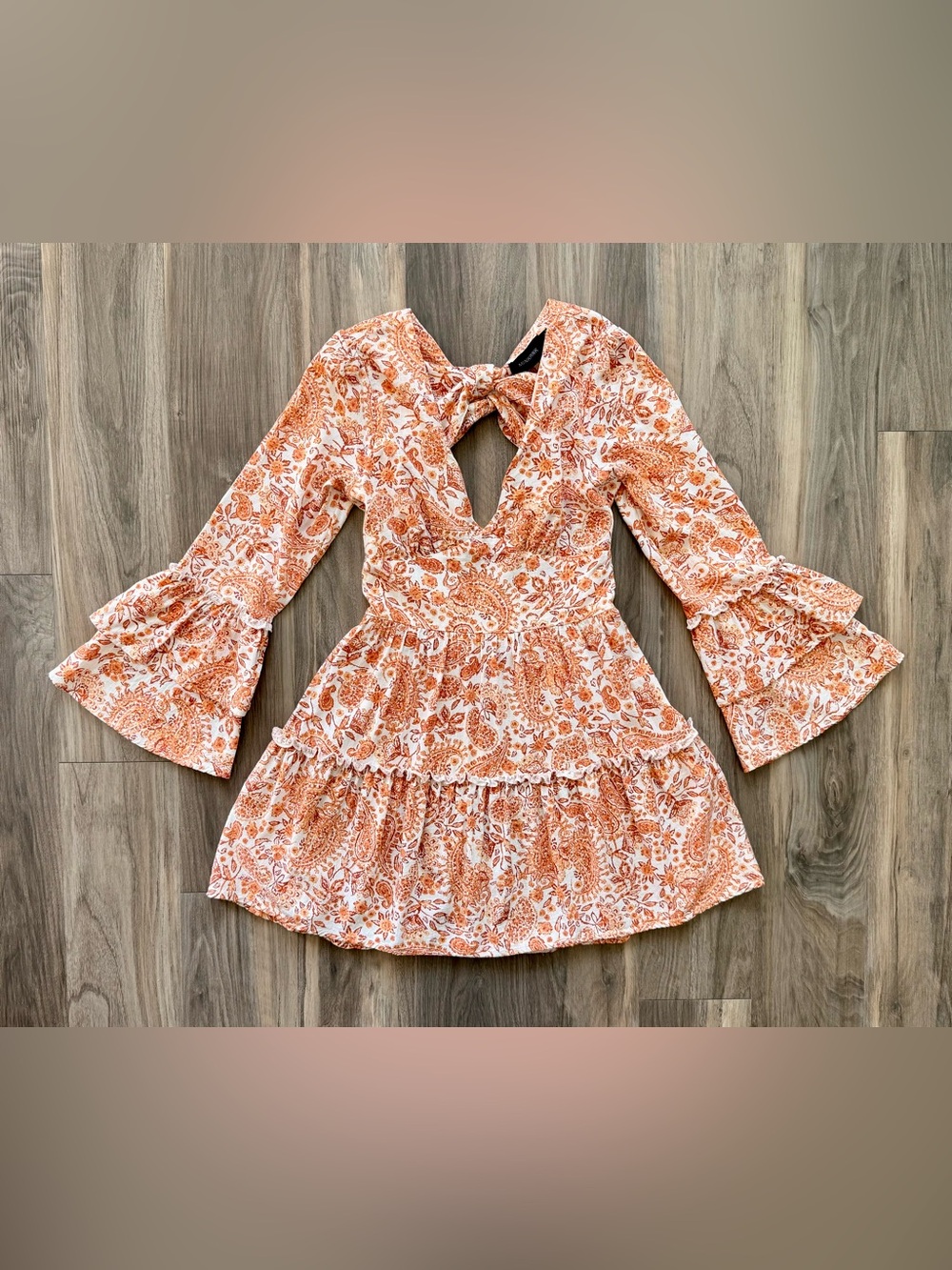 MINKPINK Orange Paisley Open Back Dress Size M